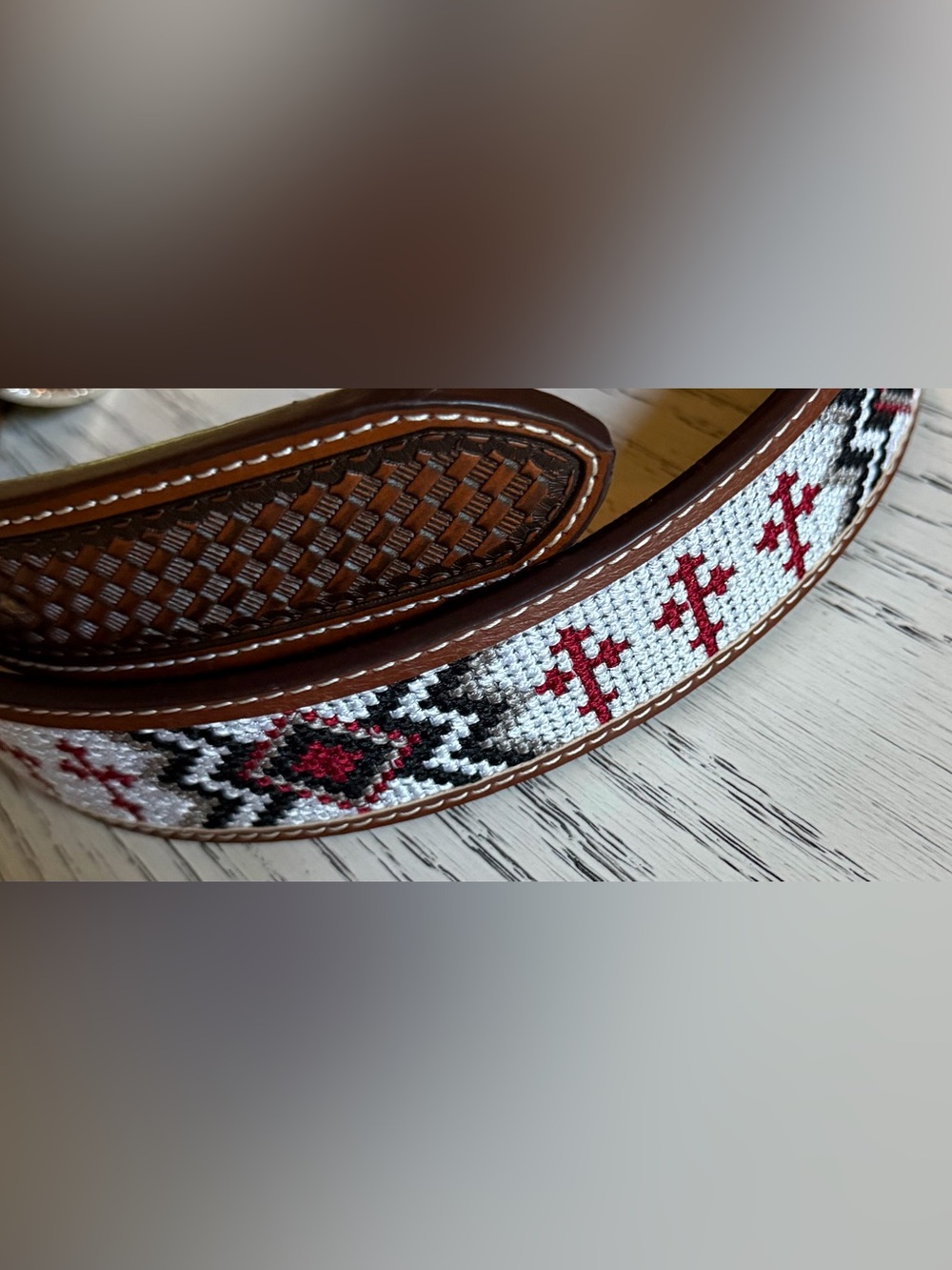 Western Leather Beaded Look Belt Sz M